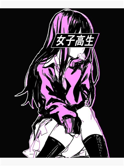 Schoolgirl Pink Sad Anime Japanese Aesthetic Poster By Stevealge