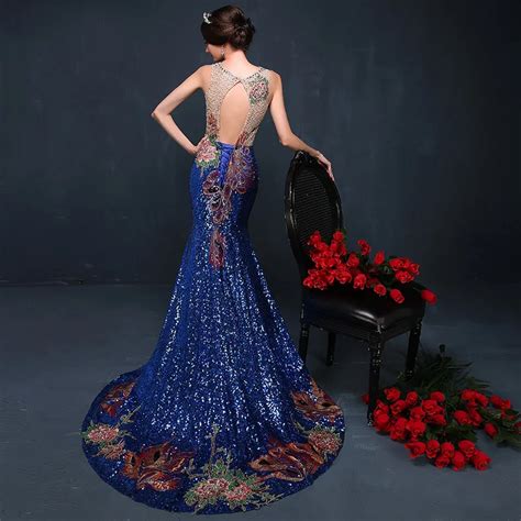 Buy 2016 Luxury Royal Blue Chinese Evening Dresses Gorgeous Long Cheongsams