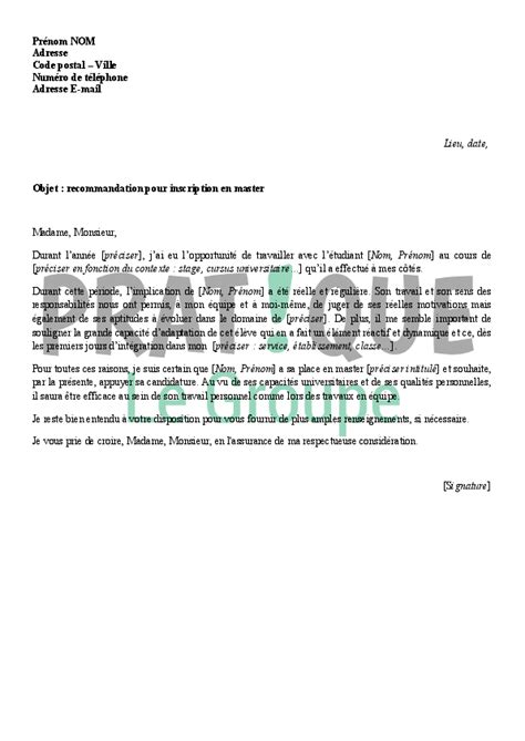 Lettre de recommandation pour une entrée en master ...
