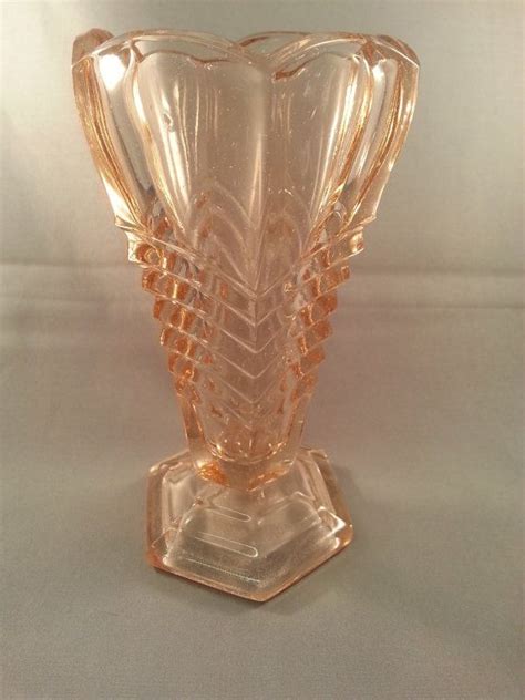 Art Deco Davidson Pink Chevron Glass Vase Reserved Etsy Glass Vase Chevron Glass Antique