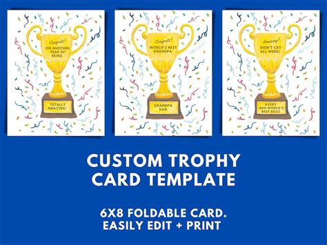 Custom Trophy Editable Card Printable Template Work Anniversary