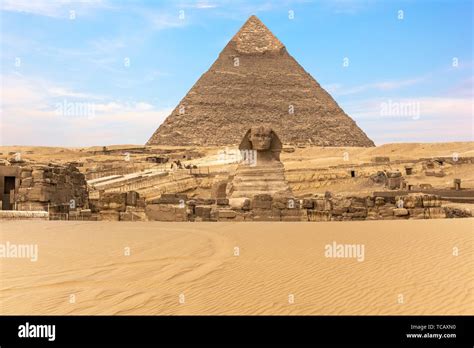 The Great Sphinx Of Giza In Front Of The Pyramid Of Khafre Egypt Stock