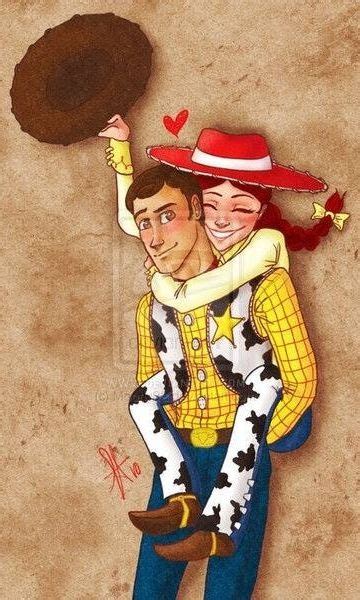 Toy Story 2 And 3s Jessie And Woody Couple Cartoon Illustration Via