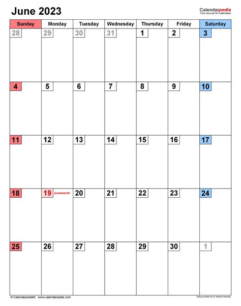 June 2023 Calendar Templates For Word Excel And Pdf
