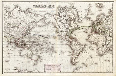 Historic 1871 Map Map Showing The Telegraph Lines In Operation Under