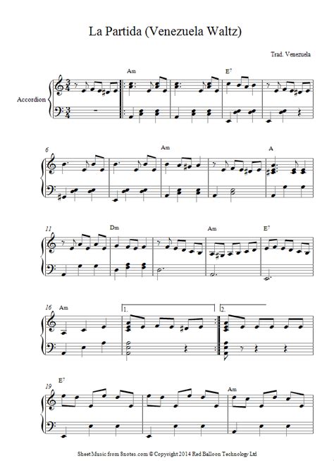 La Partida Venezuela Waltz Sheet Music For Accordion