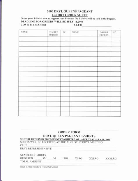 T Shirt Order Forms Printable Printable Forms Free Online