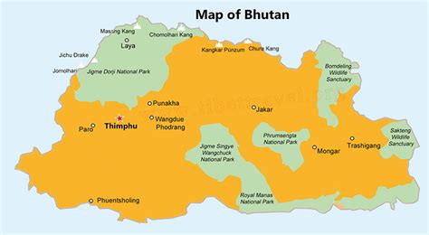 Bhutan Tourist Places Map
