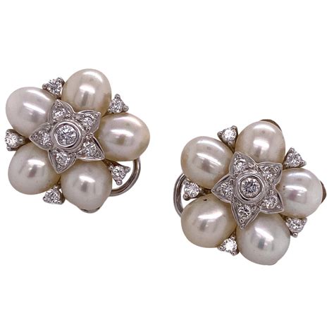 Cultured Pearl And Diamond Earrings Set In 18 Karat White Gold And