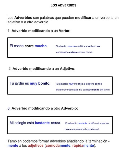 educarte educarse LOS ADVERBIOS Adverbios Vocabulario español