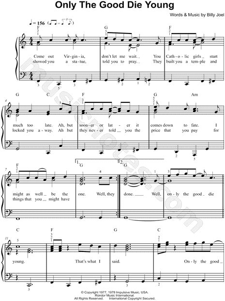 Print And Download Sheet Music For Only The Good Die Young By Billy