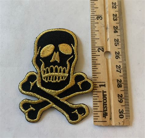 Skull And Crossbones Patch Black And Gold Punk Rock Quality Etsy