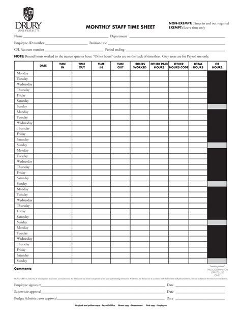 Monthly Timesheet Template