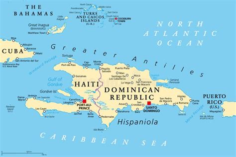 Hispaniola And Surroundings Caribbean Islands Political Map Stock