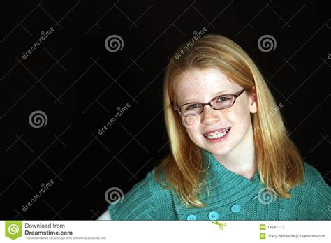 Red Haired Girl With Braces And Glasses Stock Image