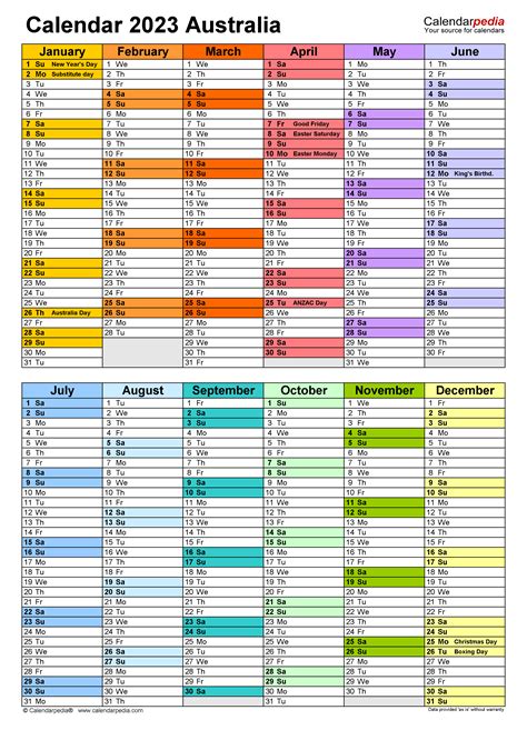 Australia Calendar 2023 Free Printable Excel Templates