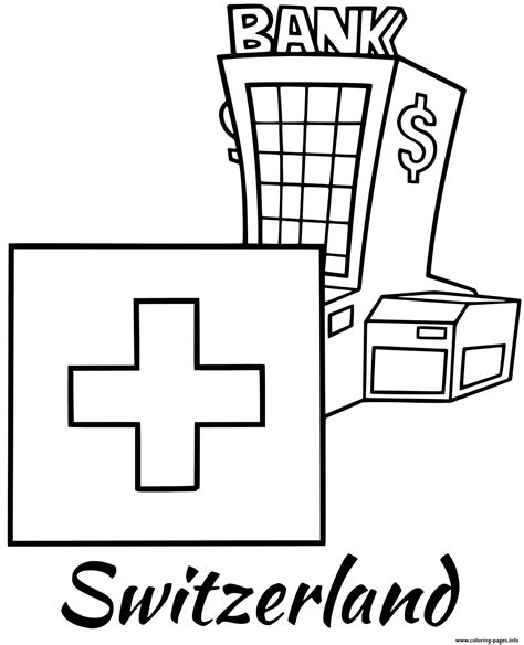 Switzerland Flag Bank Coloring Page Printable