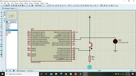 How To Use Push Button With Atmega Simulation Of Push Button With Atmega In Proteus