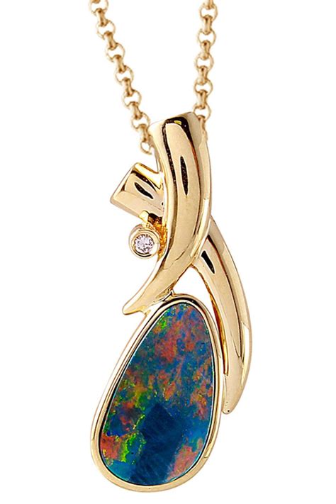 Natural Mm Opal Doublet Diamond K Gold Necklace Opal Pendants