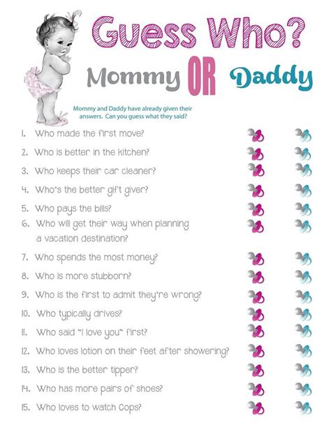 Guess Who Mommy Or Daddy Great Baby Shower Game Baby Shower Fun