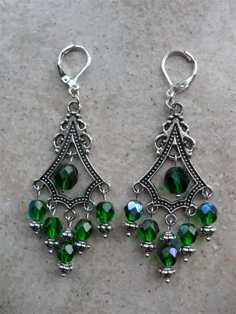 Emerald Green Chandelier Earrings With Aurora Borealis Finish Etsy