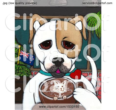 Clipart Of A Painting Of A Dog Drinking A Coffee With A Cat Design