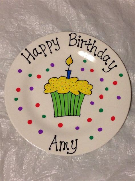 Happy Birthday Plate Personalized Plate Hand Painted Ceramic Plate