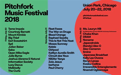 Pitchfork Music Festival 2018 Lineup