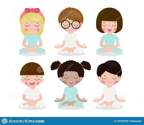 Collection Of Kid Meditating In Lotus Pose Cute Cartoon