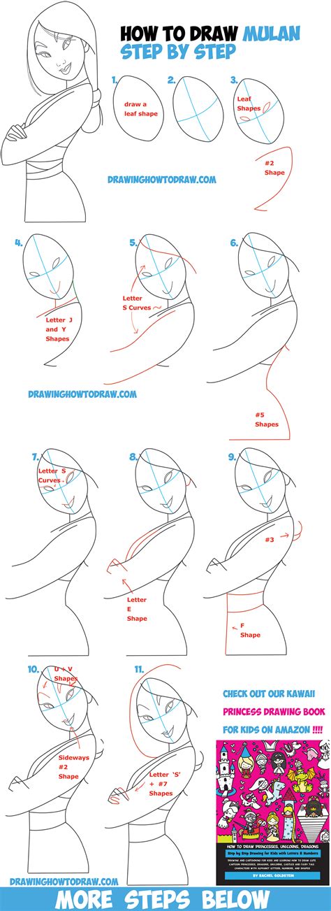 Disney Princess Drawing Step By Step - How to Draw Mulan as a Princess Easy Step by Step Drawing Tutorial for