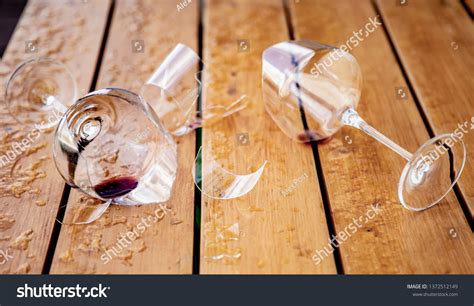 Shattered Broken Wine Glasses On Wooden Stock Photo 1372512149