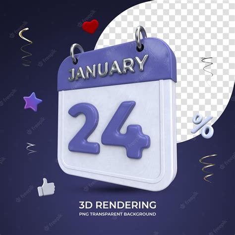 24 De Enero Calendario 3d Renderizado Aislado Fondo Transparente