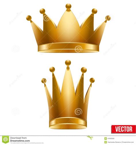 Set Of Gold Classic Royal Crowns King And Queen Stock Vector Image