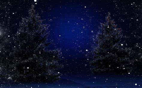Download Starry Snowy Winter Night Christmas Trees Desktop Wallpaper