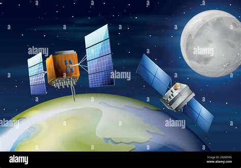 Satellites Orbiting Earth Scene Stock Vector Image And Art Alamy