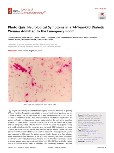 Pdf Photo Quiz Neurological Symptoms In A 74 Year Old Diabetic Woman