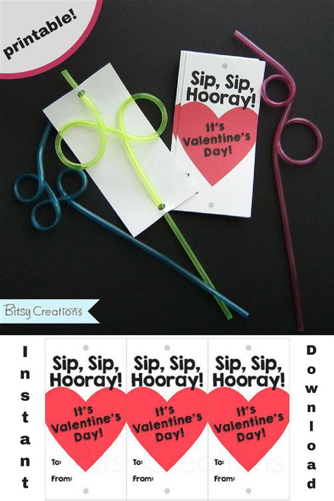 Printable Valentine Silly Straw Cards For Valentines Day Red Heart