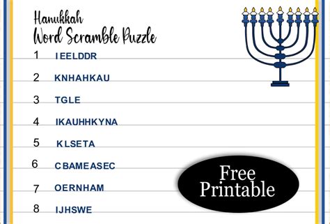 Free Printable Hanukkah Word Scramble Puzzle With Key
