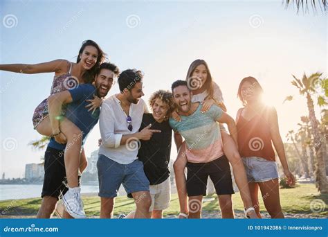 Young People Having Fun Together Outside Stock Photo Image Of Face
