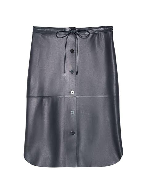 Buy Theory Button Front Lamb Leather Skirt Deep Navy At 80 Off