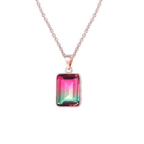 Peermont Peermont Emerald Cut Watermelon Tourmaline Pendant Necklace In