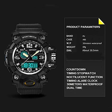 wishfan men s military watch dual display waterproof sports digital watch big wrist for men