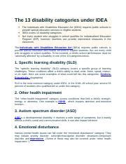 13 CATEGORIES OF DISBILITIES Docx The 13 Disability Categories Under