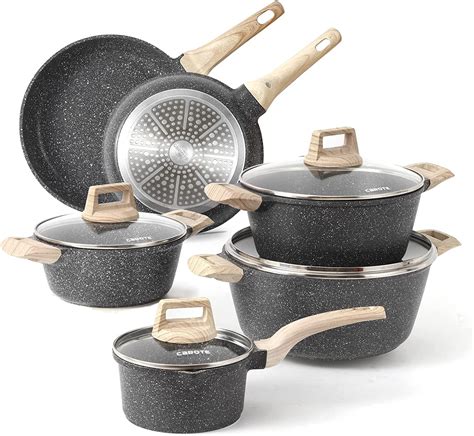 Carote Nonstick Pots And Pans Set 10 Pcs Granite Stone Kitchen Cookware Sets Black