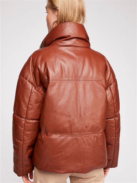 free people leather puffer jacket in brown lyst