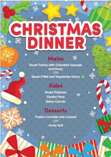 It's so colorful with a tossed salad and garlic bread — and always gets raves! Christmas Dinner Menu! - The Iver Village Junior School