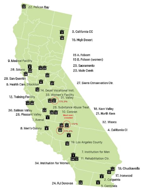 California Prison Locations Map California Map