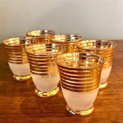 Vintage Mid Century Modern Frosted Glass And Gold Italian Decanter Cocktail Set Of 8 Chairish