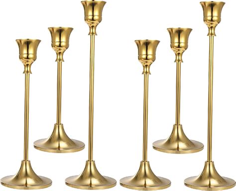 Anndason Set Of 6 Gold Taper Candle Holders Decorative