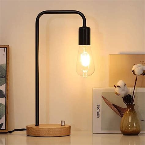 Enjoy 20% off now through july 6. Minimalist Table Lamp, Nightstand Desk Lamp, Bedside Lamp Industrial Style with Wood Base ...